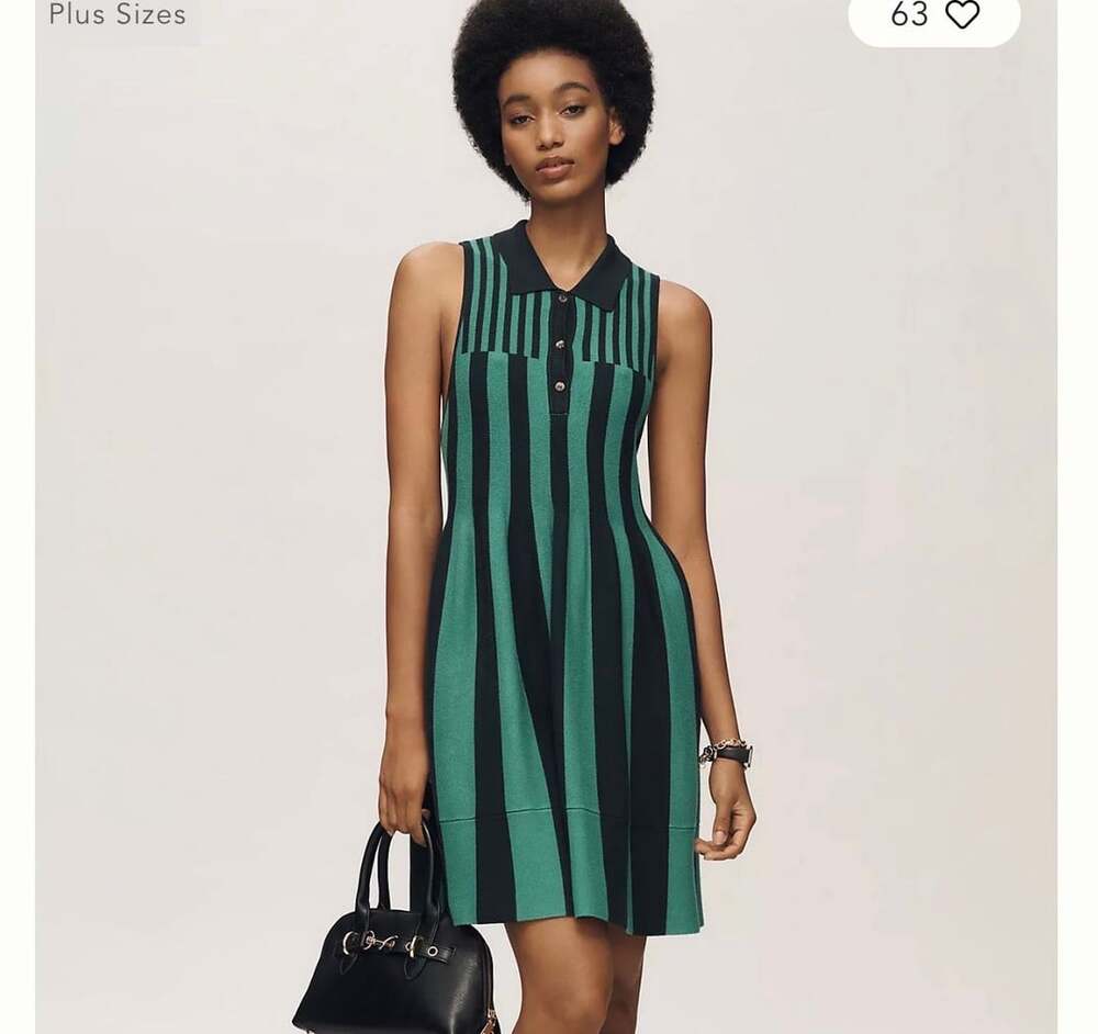 NWT Maeve Anthropologie Sleeveless Knit Mini Swing Dress Green Navy Striped S